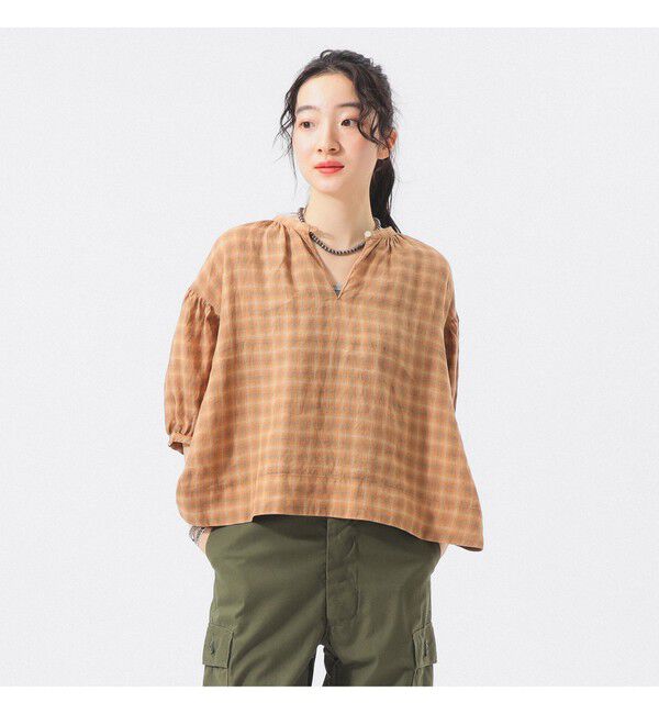 BEAMSBOY「リネン チェック スモック シャツ」|シャツ・ブラウス|
