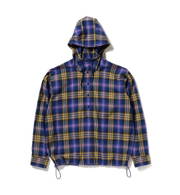 BEAMS「ワイドフィット リフレクター チェック フードシャツ」|シャツ・ブラウス|NAVY