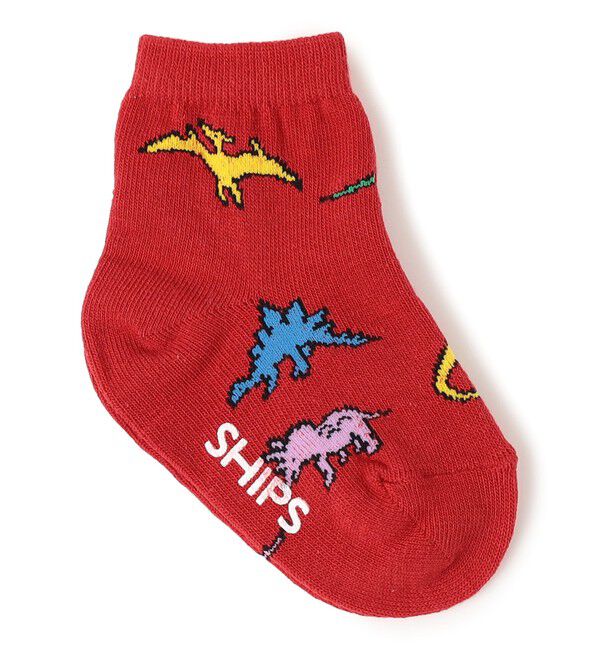 SHIPS KIDS「SHIPS KIDS:ベビー ダイナソー ソックス」|ソックス|レッド