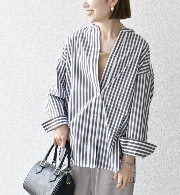 SHIPS any「SHIPS any:〈洗濯機可能〉REPREVE バンド カラー シャツ」|シャツ・ブラウス|