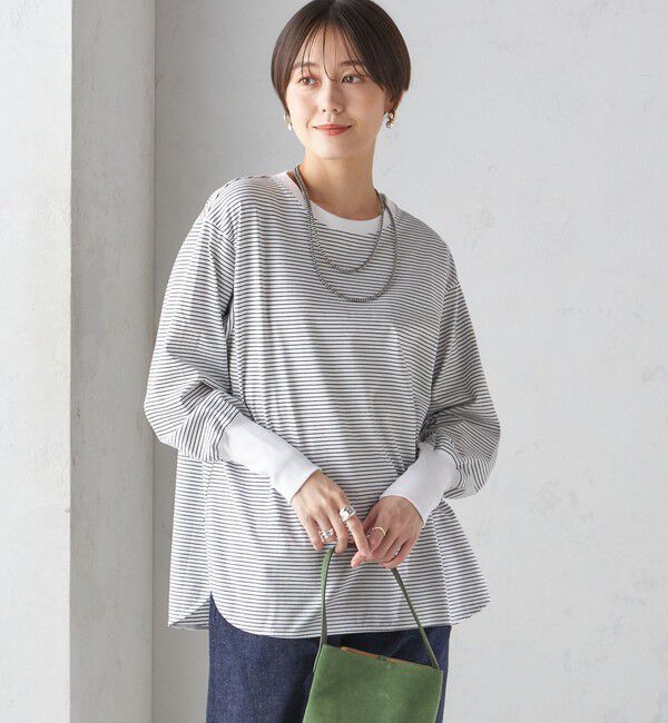 SHIPS for women「ロング リブ スリーブ カットソー  ボーダー / ソリッド」|Tシャツ・カットソー|