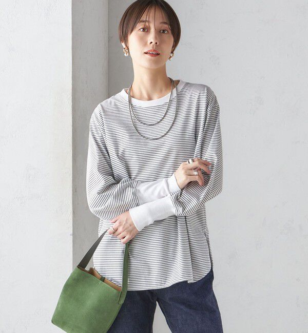 SHIPS for women「ロング リブ スリーブ カットソー  ボーダー / ソリッド」|Tシャツ・カットソー|