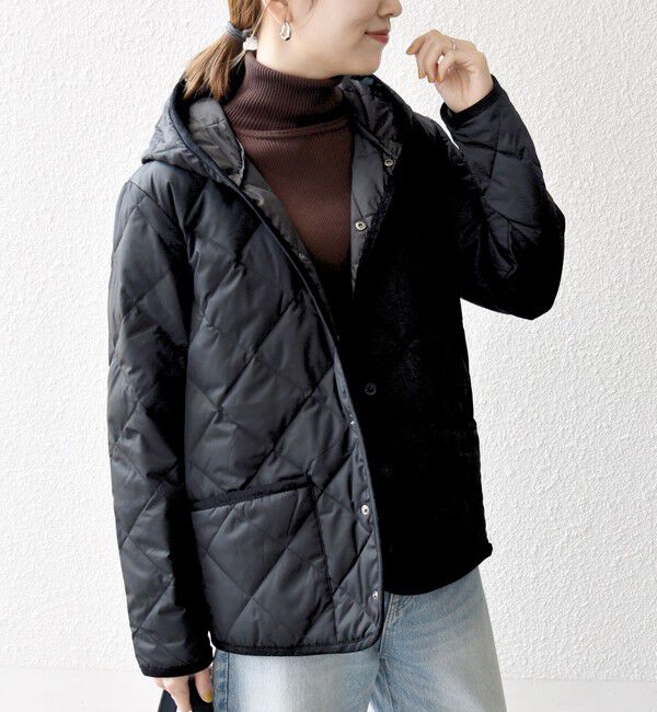 SHIPS any「【SHIPS any別注】TAION:〈手洗い可能〉パイピング フード ジャケット」|ダウン|ブラック