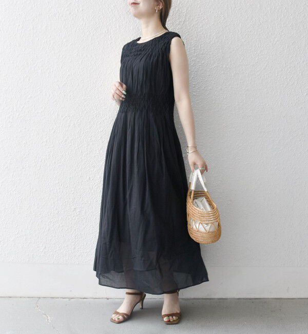 SHIPS any「《一部追加予約》【WEB限定】SHIPS any: ハンドスモッキング  コットン フレア ノースリーブ ワンピース」|ワンピース|