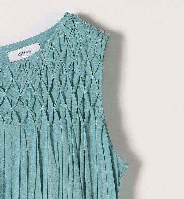 SHIPS any「《一部追加予約》【WEB限定】SHIPS any: ハンドスモッキング  コットン フレア ノースリーブ ワンピース」|ワンピース|