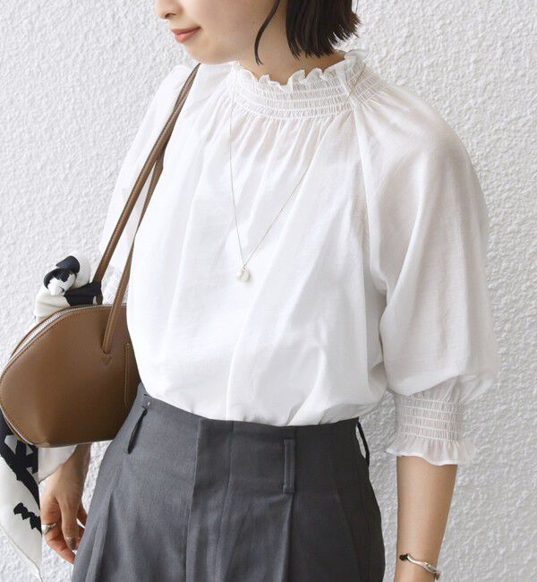SHIPS for women「〈洗濯機可能〉シアー シャーリング ネック ショート スリーブ ブラウス」|シャツ・ブラウス|