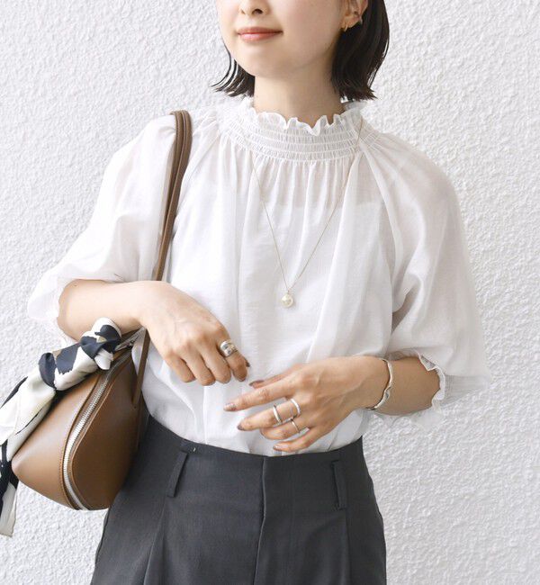 SHIPS for women「〈洗濯機可能〉シアー シャーリング ネック ショート スリーブ ブラウス」|シャツ・ブラウス|