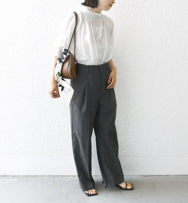 SHIPS for women「〈洗濯機可能〉シアー シャーリング ネック ショート スリーブ ブラウス」|シャツ・ブラウス|