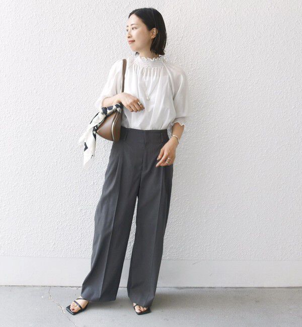 SHIPS for women「〈洗濯機可能〉シアー シャーリング ネック ショート スリーブ ブラウス」|シャツ・ブラウス|