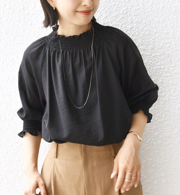 SHIPS for women「〈洗濯機可能〉シアー シャーリング ネック ショート スリーブ ブラウス」|シャツ・ブラウス|