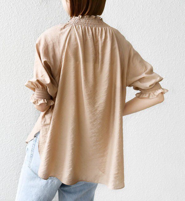 SHIPS for women「〈洗濯機可能〉シアー シャーリング ネック ショート スリーブ ブラウス」|シャツ・ブラウス|