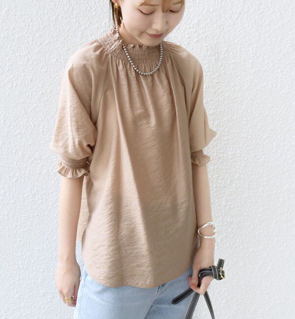 SHIPS for women「〈洗濯機可能〉シアー シャーリング ネック ショート スリーブ ブラウス」|シャツ・ブラウス|