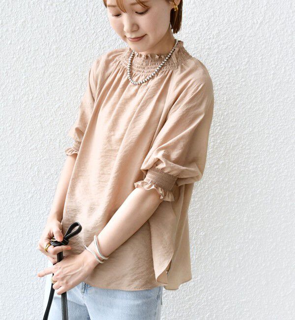 SHIPS for women「〈洗濯機可能〉シアー シャーリング ネック ショート スリーブ ブラウス」|シャツ・ブラウス|