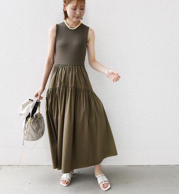 SHIPS for women「〈手洗い可能〉コットン リブ ノースリーブ &times; 布帛 スカート ワンピース」|ワンピース|