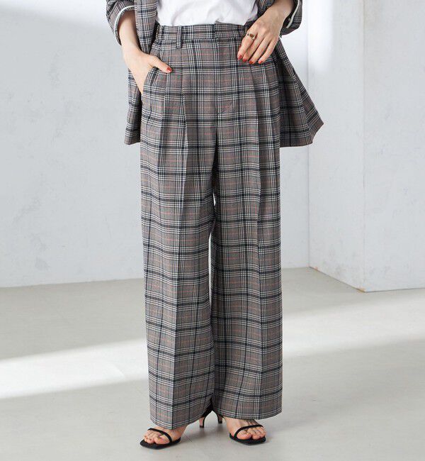 SHIPS for women「〈手洗い可能〉ウール混 チェック タック ワイド パンツ」|その他|