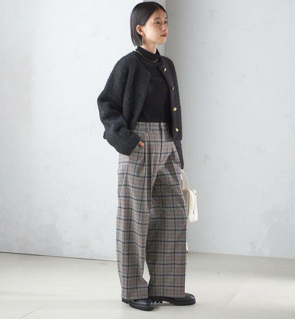 SHIPS for women「〈手洗い可能〉ウール混 チェック タック ワイド パンツ」|その他|