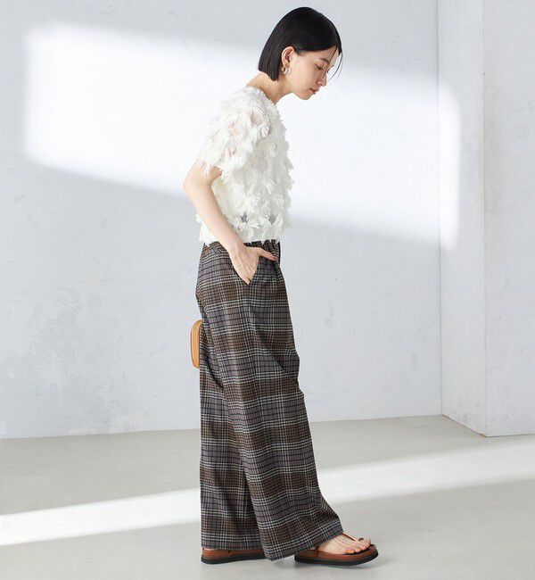 SHIPS for women「〈手洗い可能〉ウール混 チェック タック ワイド パンツ」|その他|