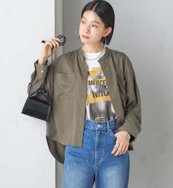 SHIPS for women「〈手洗い可能〉バンドカラー ショート 羽織り シャツ」|シャツ・ブラウス|