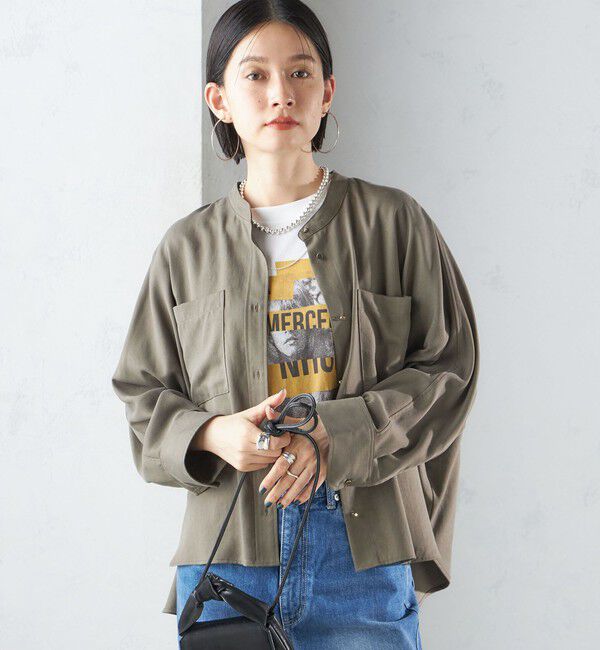 SHIPS for women「〈手洗い可能〉バンドカラー ショート 羽織り シャツ」|シャツ・ブラウス|