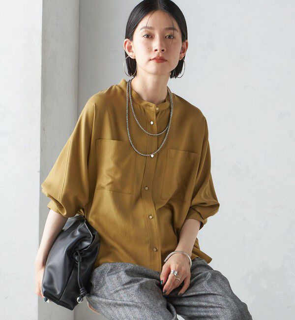 SHIPS for women「〈手洗い可能〉バンドカラー ショート 羽織り シャツ」|シャツ・ブラウス|