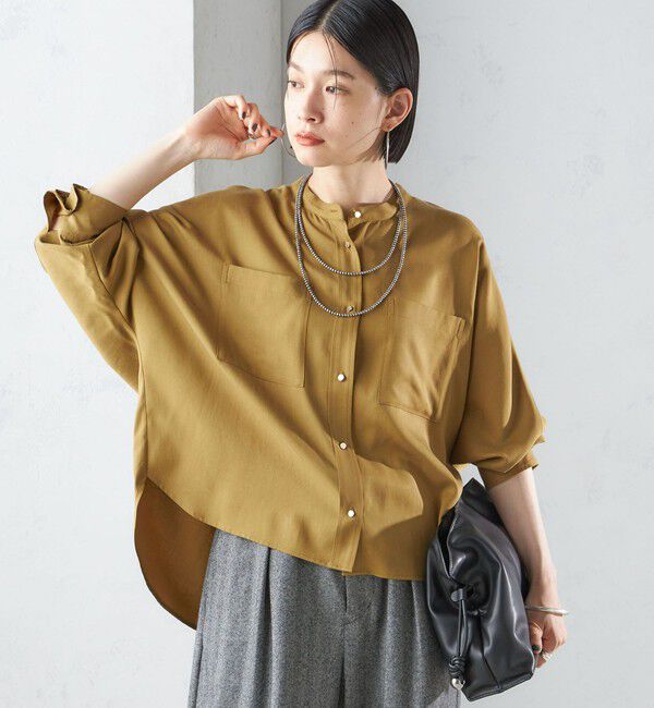 SHIPS for women「〈手洗い可能〉バンドカラー ショート 羽織り シャツ」|シャツ・ブラウス|