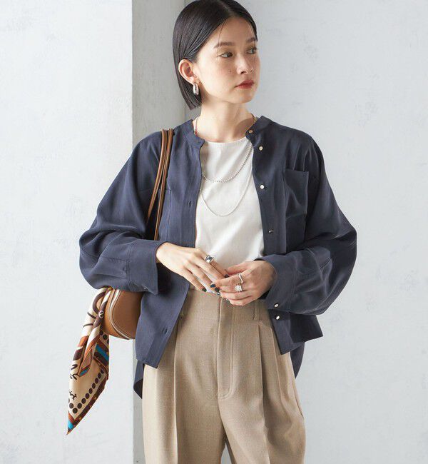 SHIPS for women「〈手洗い可能〉バンドカラー ショート 羽織り シャツ」|シャツ・ブラウス|