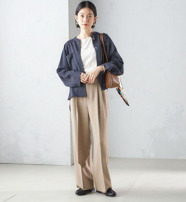 SHIPS for women「〈手洗い可能〉バンドカラー ショート 羽織り シャツ」|シャツ・ブラウス|