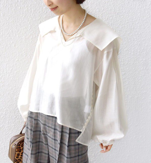 SHIPS for women「【WEB限定】〈手洗い可能〉ドット / レオパード プリント シアー ブラウス」|シャツ・ブラウス|オフホワイト