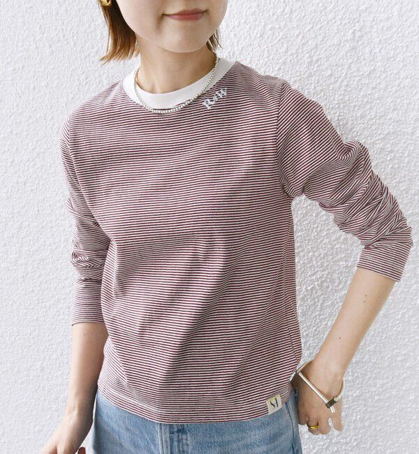 SHIPS for women「【WEB限定】〈洗濯機可能〉刺繍 デザイン ボーダー リンガー TEE」|Tシャツ・カットソー|