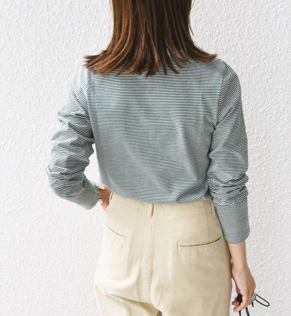 SHIPS for women「【WEB限定】〈洗濯機可能〉刺繍 デザイン ボーダー リンガー TEE」|Tシャツ・カットソー|