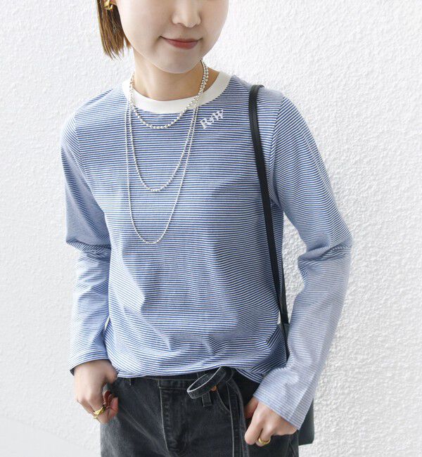 SHIPS for women「【WEB限定】〈洗濯機可能〉刺繍 デザイン ボーダー リンガー TEE」|Tシャツ・カットソー|