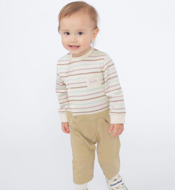 SHIPS KIDS「SHIPS KIDS:70～80cm / オーガニック コットン ボーダー ロンパース」|ロンパース|