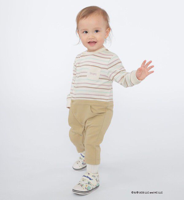 SHIPS KIDS「SHIPS KIDS:70～80cm / オーガニック コットン ボーダー ロンパース」|ロンパース|
