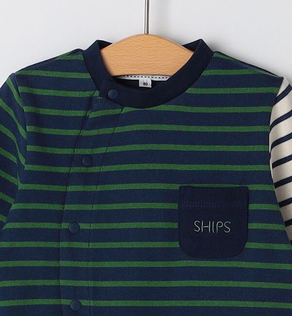 SHIPS KIDS「SHIPS KIDS:70～80cm / オーガニック コットン ボーダー ロンパース」|ロンパース|
