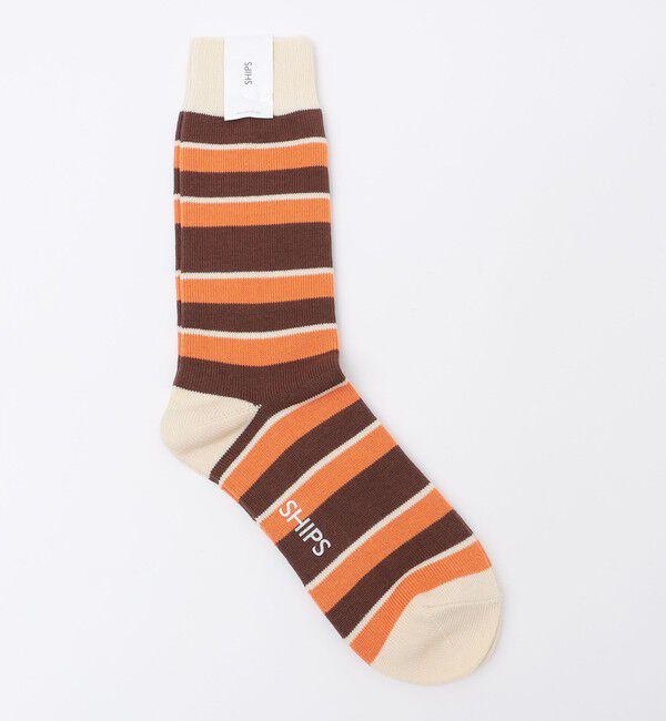 SHIPS「SHIPS: マルチ ボーダー クルー ソックス」|ソックス|ベージュ