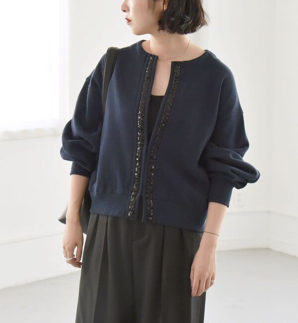 quaranciel「quaranciel:〈手洗い可能〉スパンコール テープ スウェット カーディガン」|カーディガン|