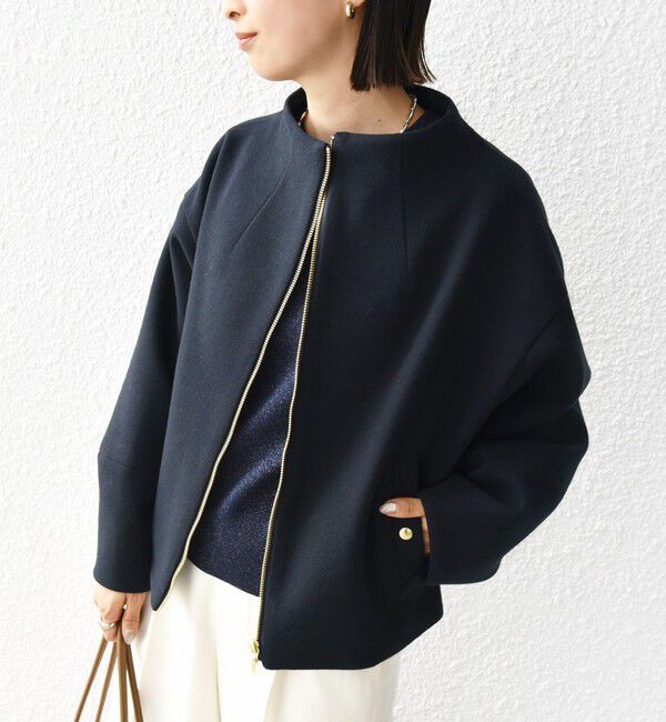 SHIPS for women「【WEB限定】〈手洗い可能〉 ウールライク ボトル ネック ジップ ブルゾン」|ブルゾン・スタジャン|