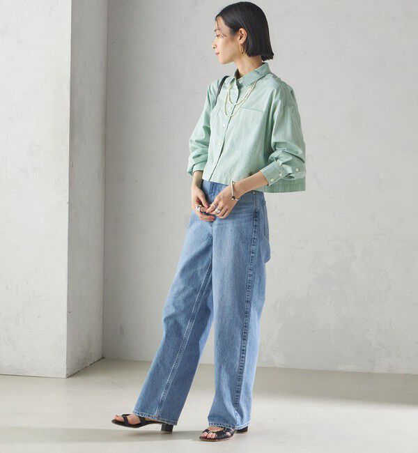 SHIPS for women「〈洗濯機可能〉ピン オックス 刺繍 クロップド シャツ」|シャツ・ブラウス|