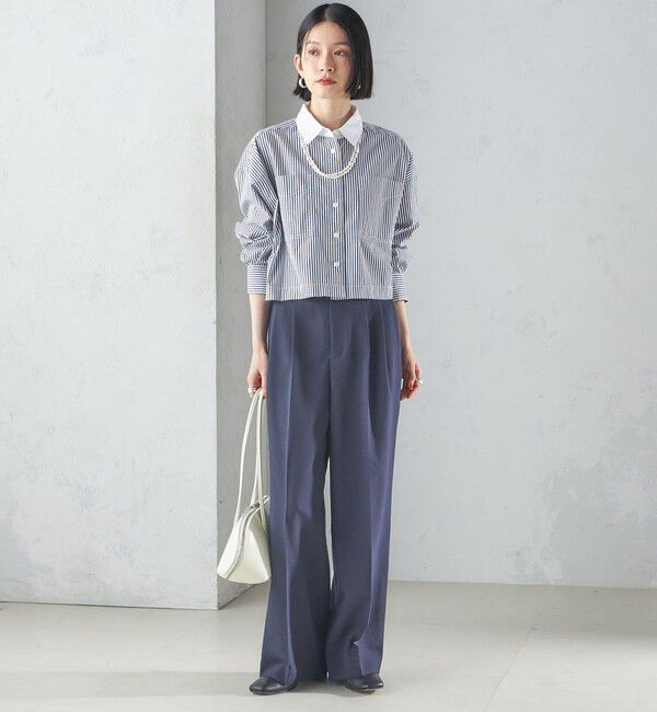 SHIPS for women「〈洗濯機可能〉ピン オックス 刺繍 クロップド シャツ」|シャツ・ブラウス|