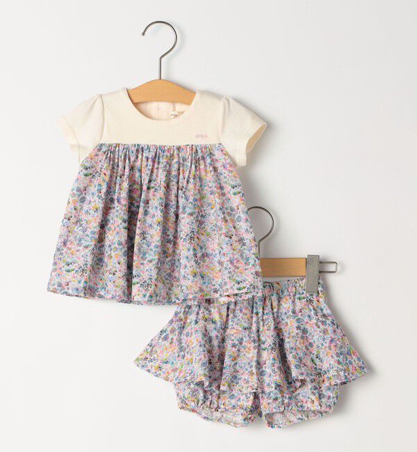 SHIPS KIDS「SHIPS KIDS:70～80cm / フラワー 半袖 セット ロンパース」|ロンパース|ピンク