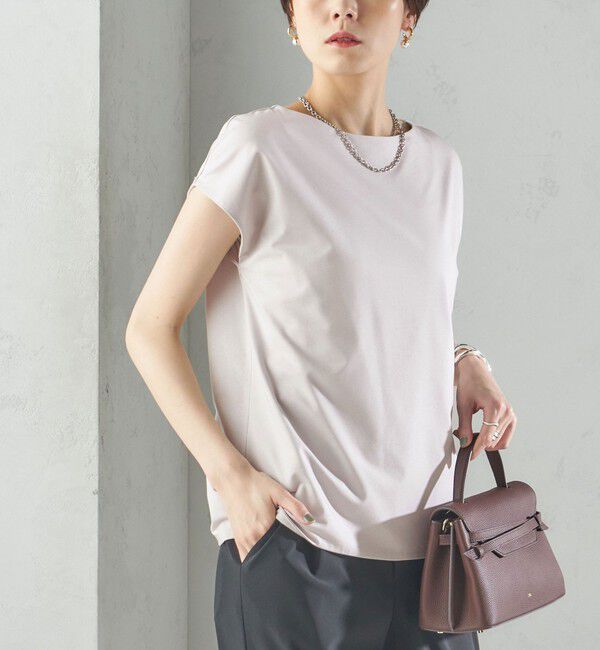 SHIPS for women「〈手洗い可能〉SORONA(R) ボートネック TEE」|Tシャツ・カットソー|ライトグレー