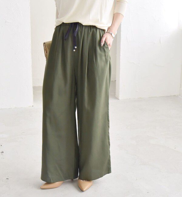 quaranciel「quaranciel:〈手洗い可能〉タック イージー ワイド パンツ」|その他|オリーブ