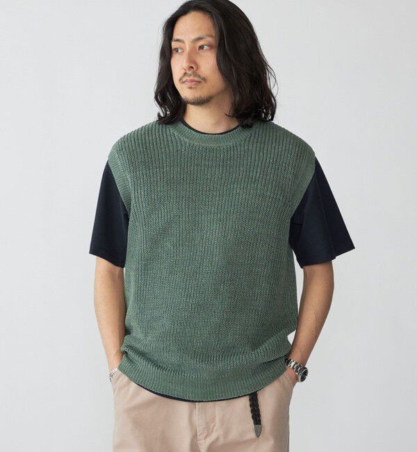 SHIPS「SHIPS: サンフェード リネン ニット ベスト」|ベスト・ジレ|グリーン