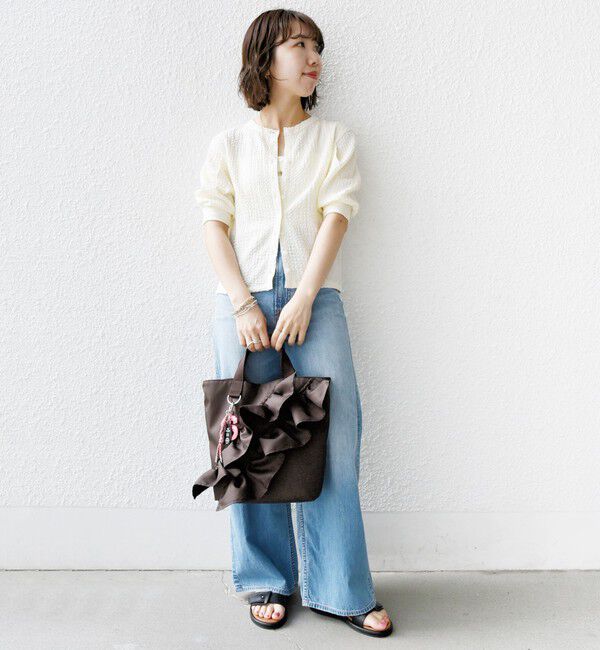 SHIPS for women「【WEB限定】〈手洗い可能〉バンピー シャーリング 5分袖 カーディガン」|カーディガン|