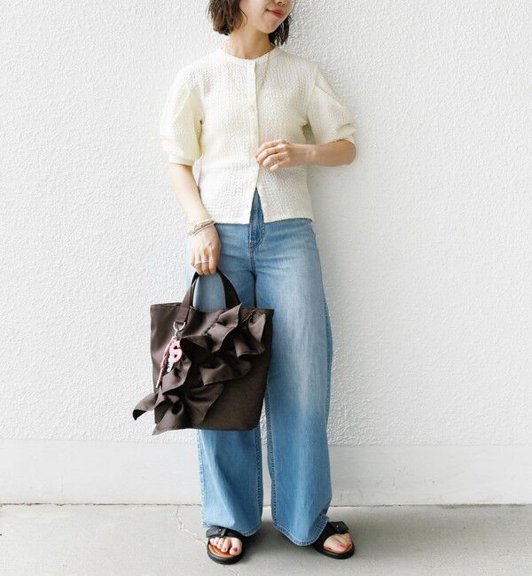 SHIPS for women「【WEB限定】〈手洗い可能〉バンピー シャーリング 5分袖 カーディガン」|カーディガン|