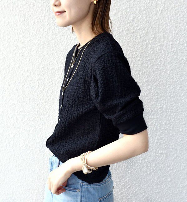 SHIPS for women「【WEB限定】〈手洗い可能〉バンピー シャーリング 5分袖 カーディガン」|カーディガン|