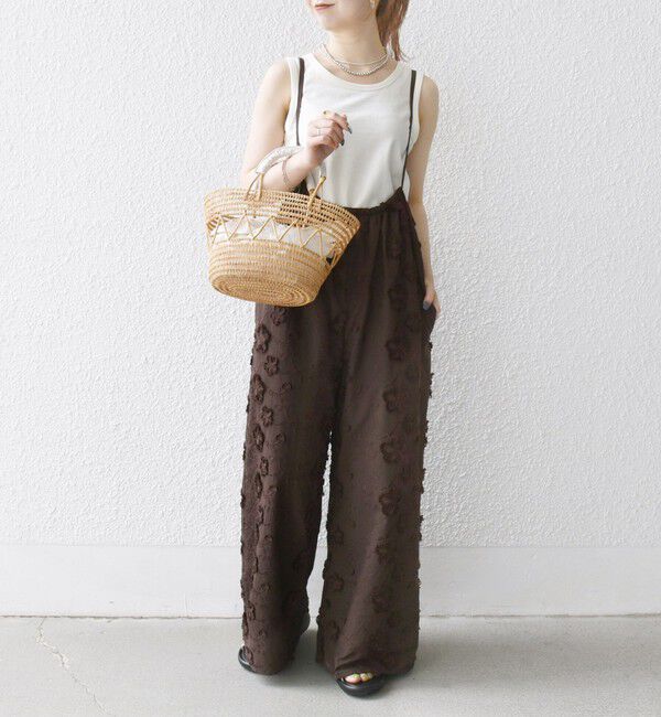 SHIPS any「SHIPS any:〈手洗い可能〉3D フラワー エンブロイダリー ギャザー サロペット」|オールインワン|