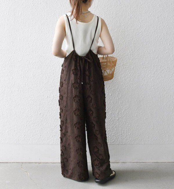 SHIPS any「SHIPS any:〈手洗い可能〉3D フラワー エンブロイダリー ギャザー サロペット」|オールインワン|