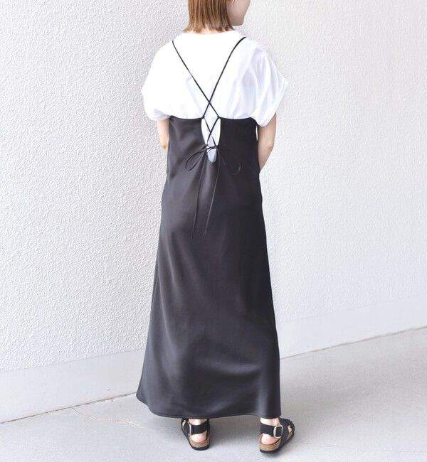 SHIPS for women「〈手洗い可能〉バック デザイン サテン キャミ ワンピース」|ワンピース|