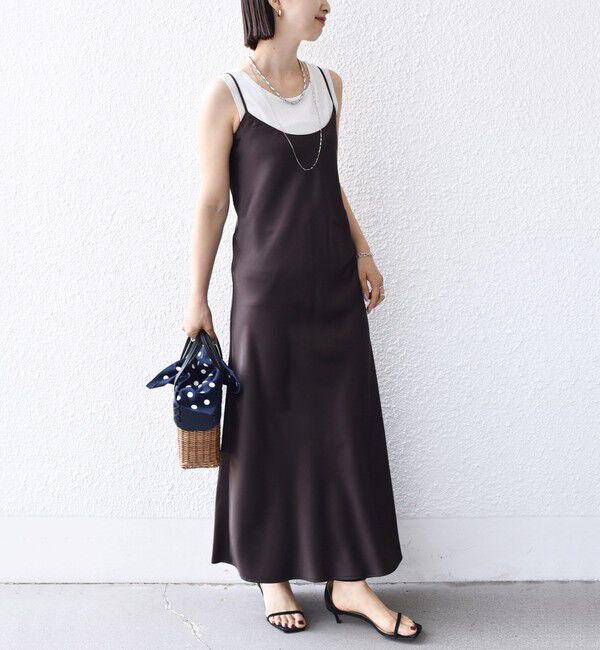 SHIPS for women「〈手洗い可能〉バック デザイン サテン キャミ ワンピース」|ワンピース|